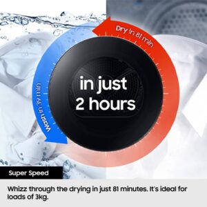 small space heat pump dryer with sensor dry, 12 preset machine cycles, 40 minute express drying