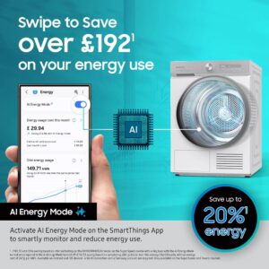 small space heat pump dryer with sensor dry, 12 preset machine cycles, 40 minute express drying